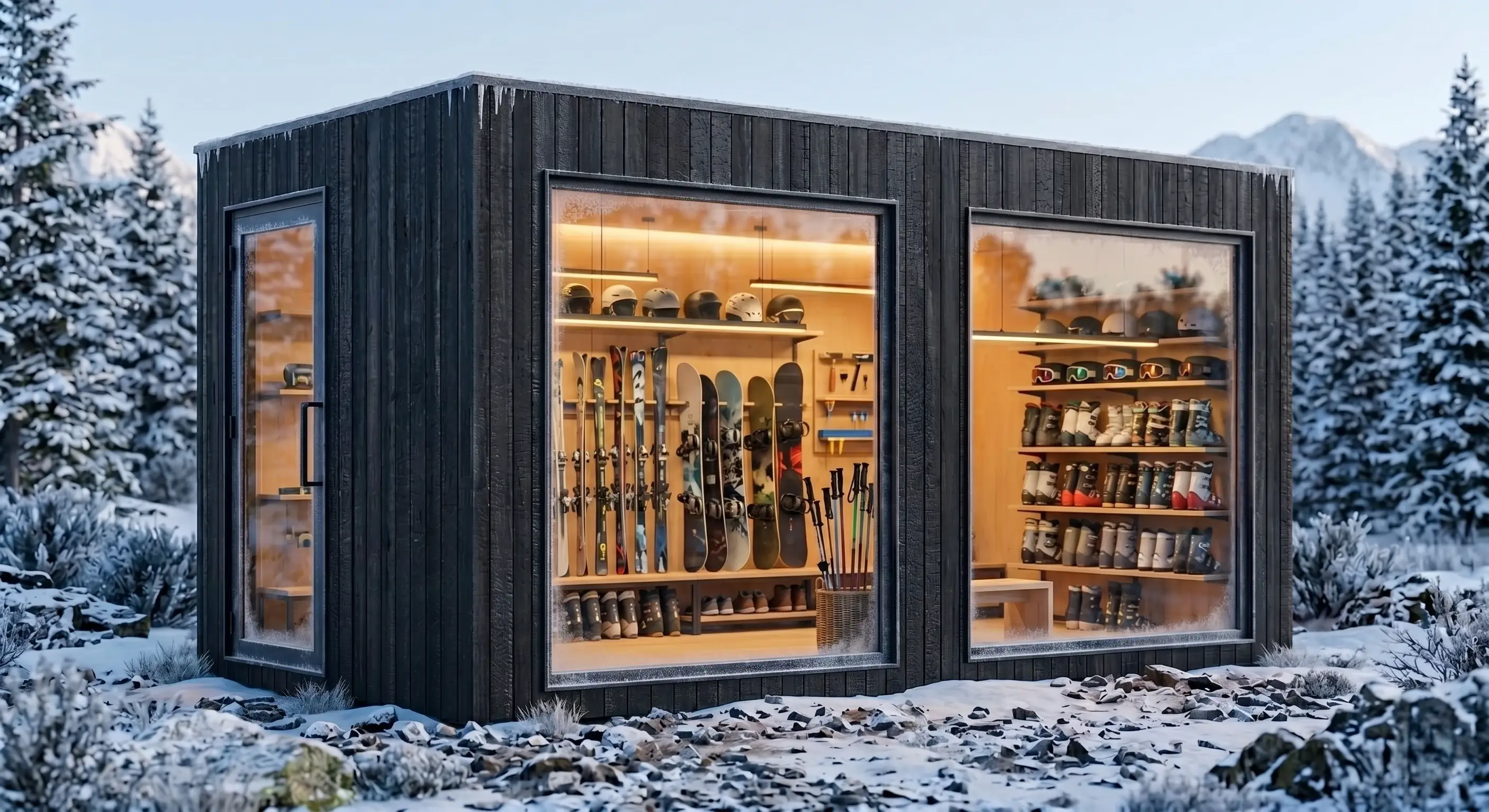 Comercial tienda esqui snowboard modulo nieve