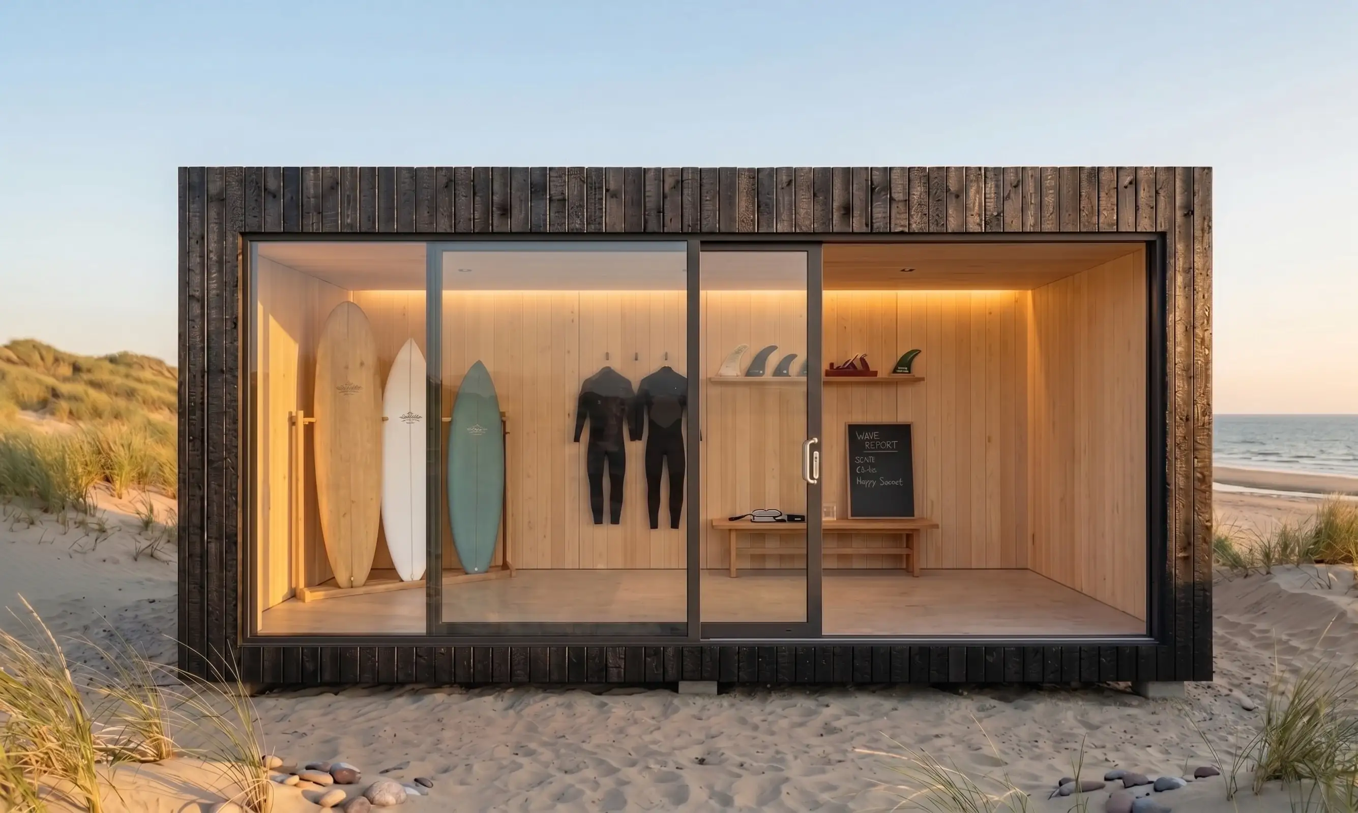 Comercial tienda surf modulo playa puerta abierta