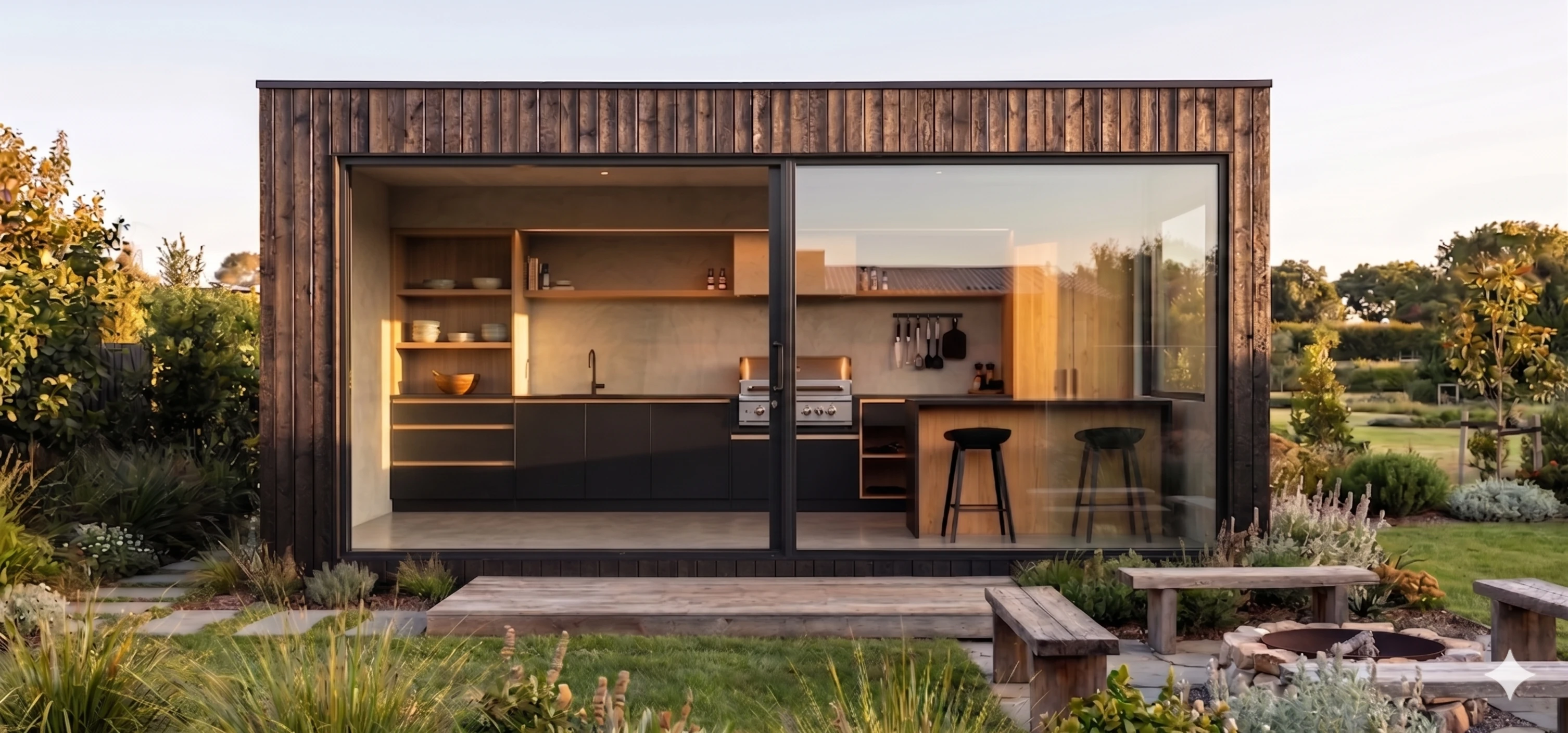 Barbacoa cocina exterior banco fogata jardin