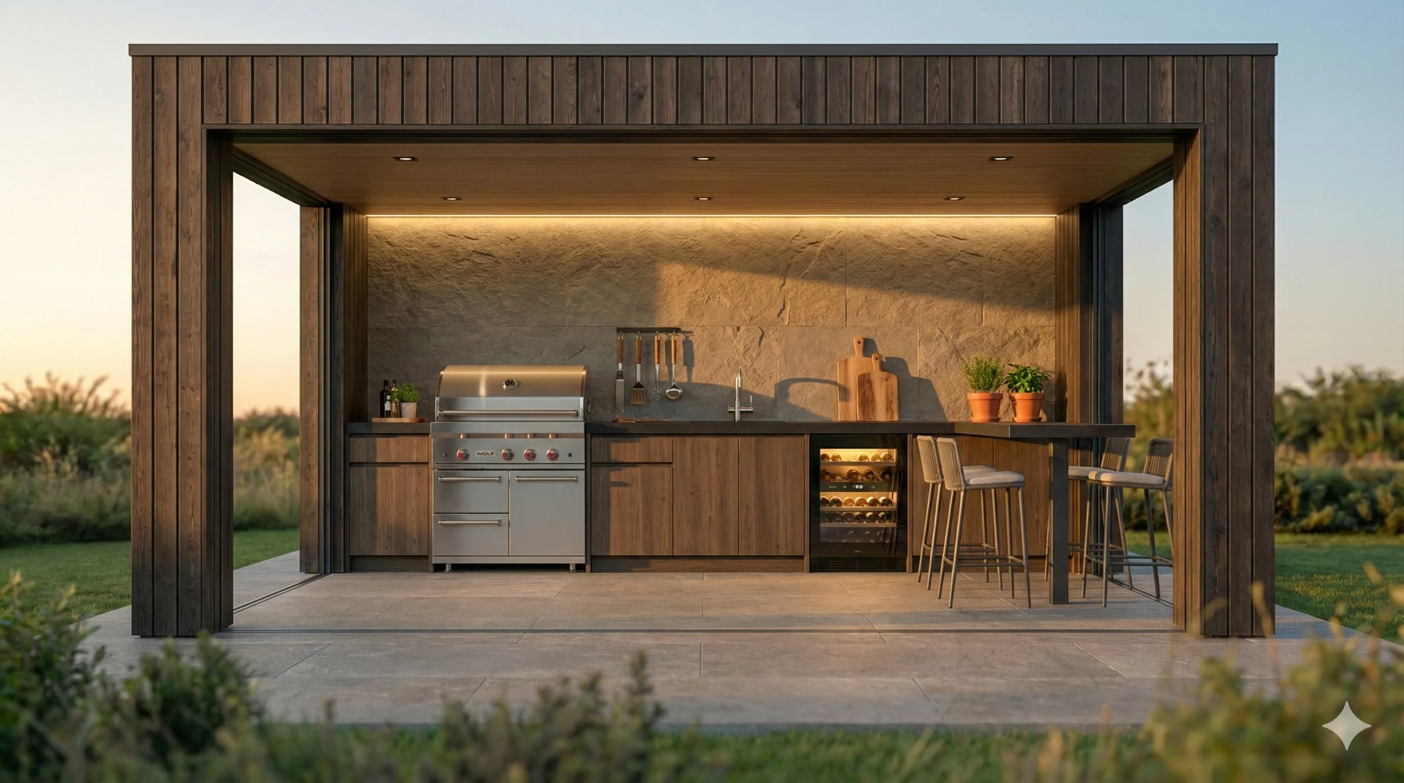 Barbacoa cocina exterior porche jardín