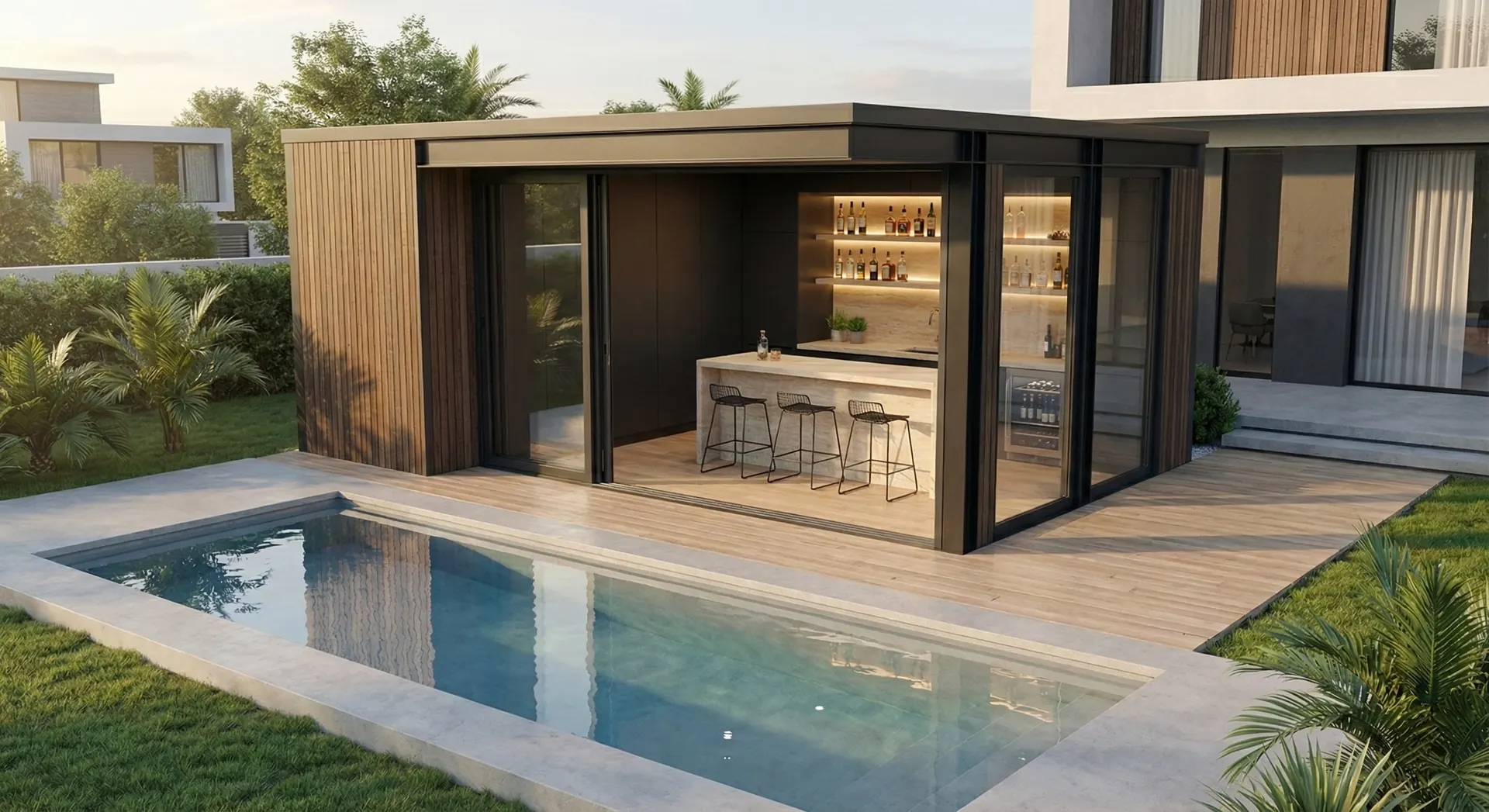 Barbacoa prefabricada bar exterior con piscina
