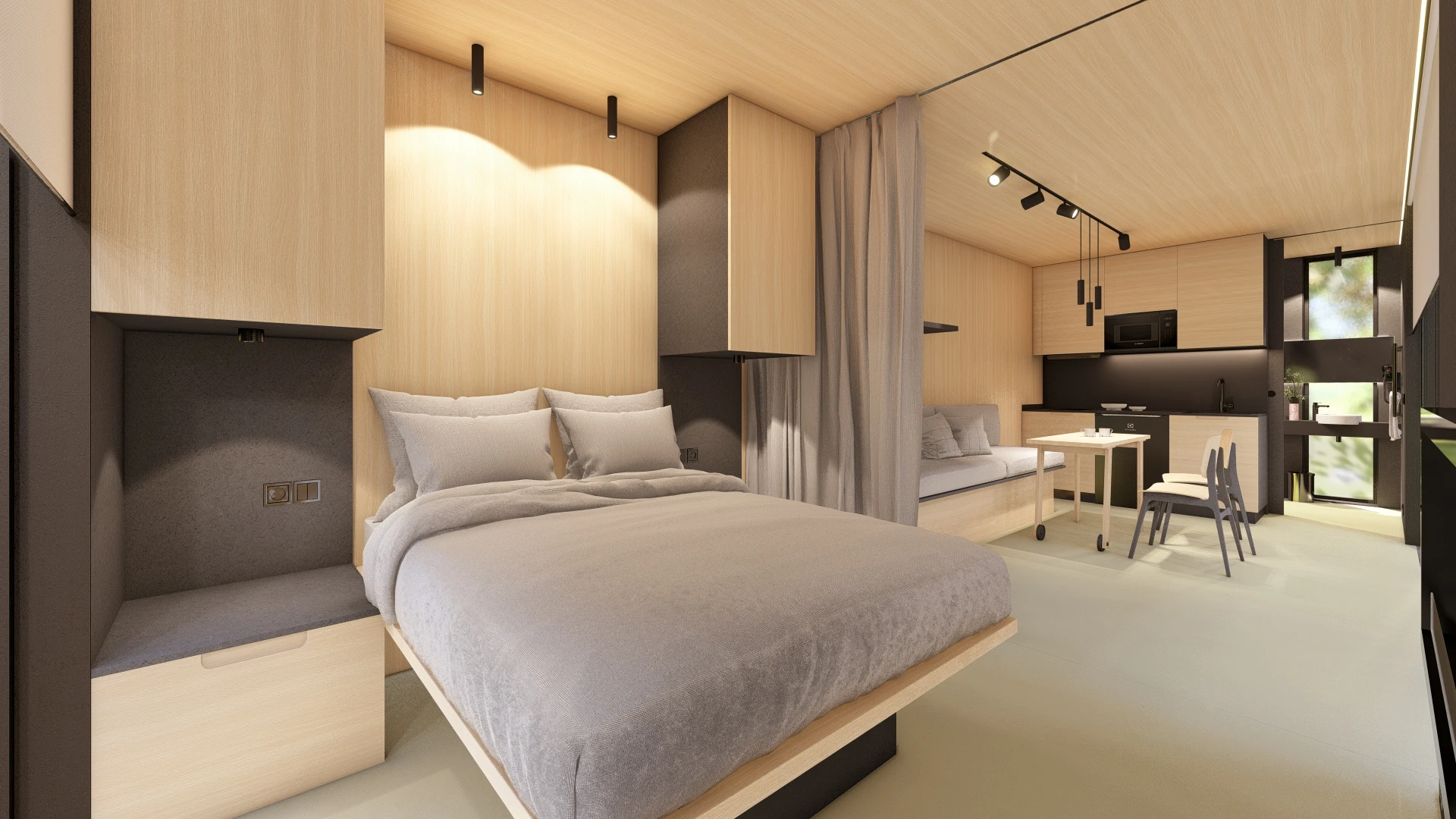 Hotelero interior dormitorio cocina modulo