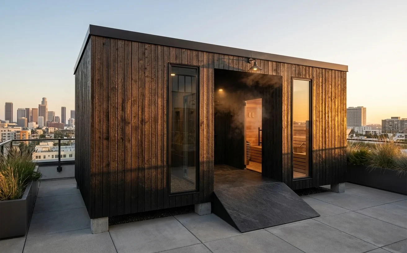 Sauna prefabricada azotea amanecer