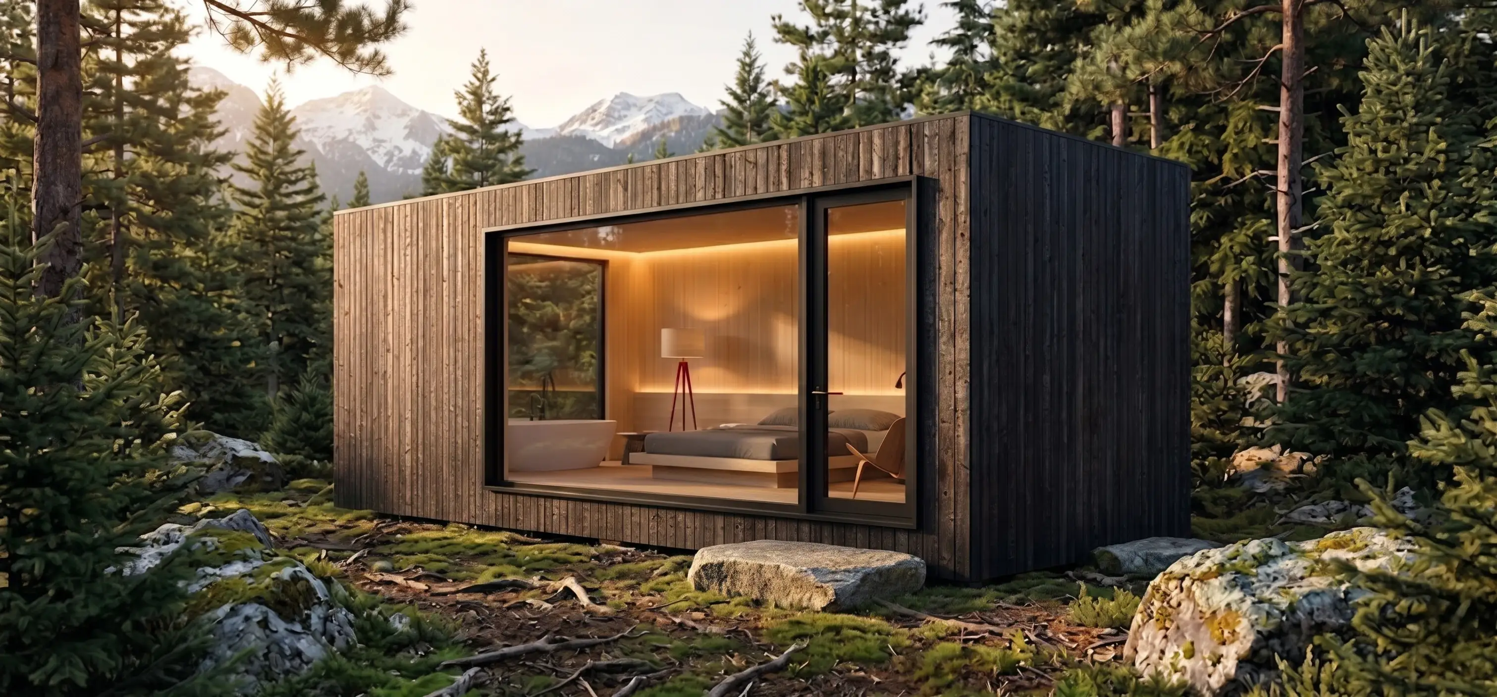 Suite prefabricada bosque montana dormitorio pinos