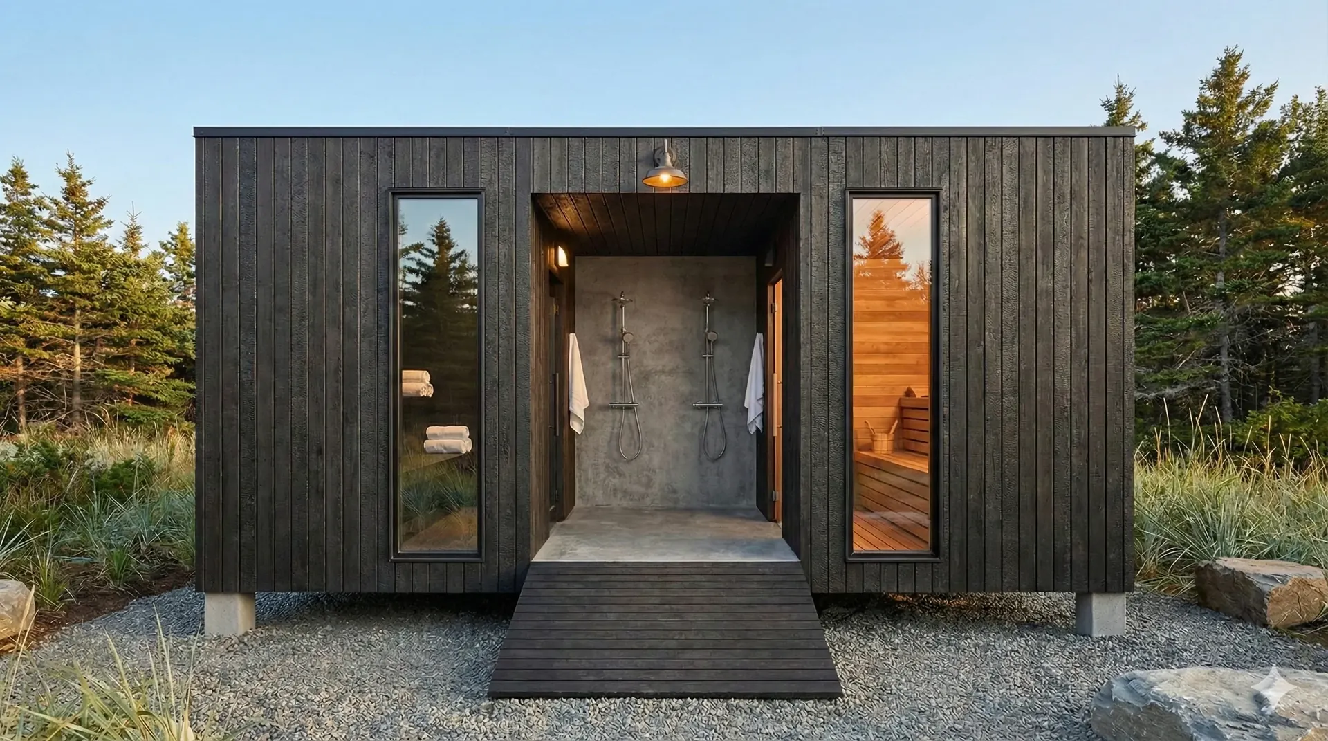 Spa prefabricado con sauna y ducha exterior